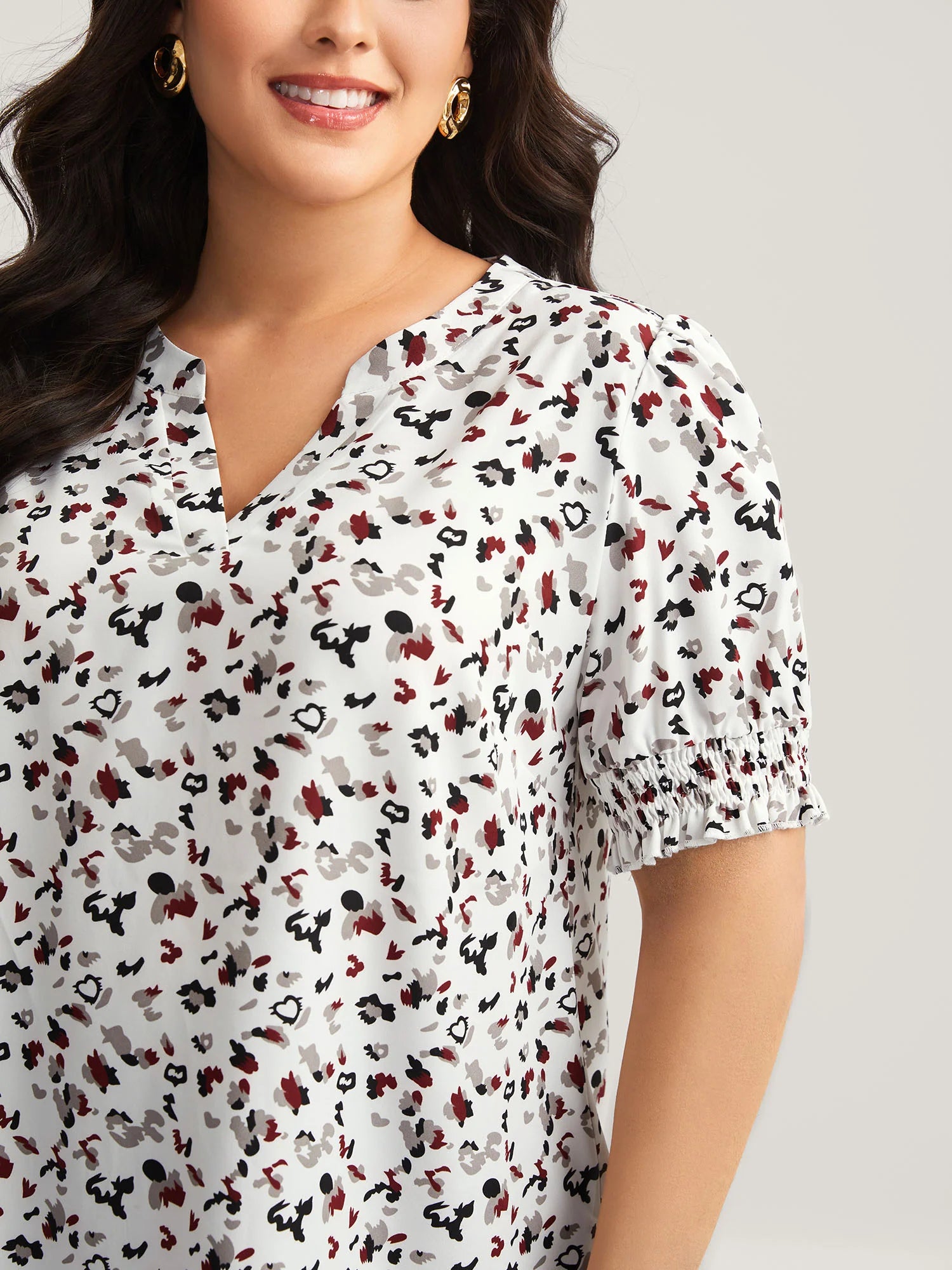 Leopard Print Split Neck Blouse