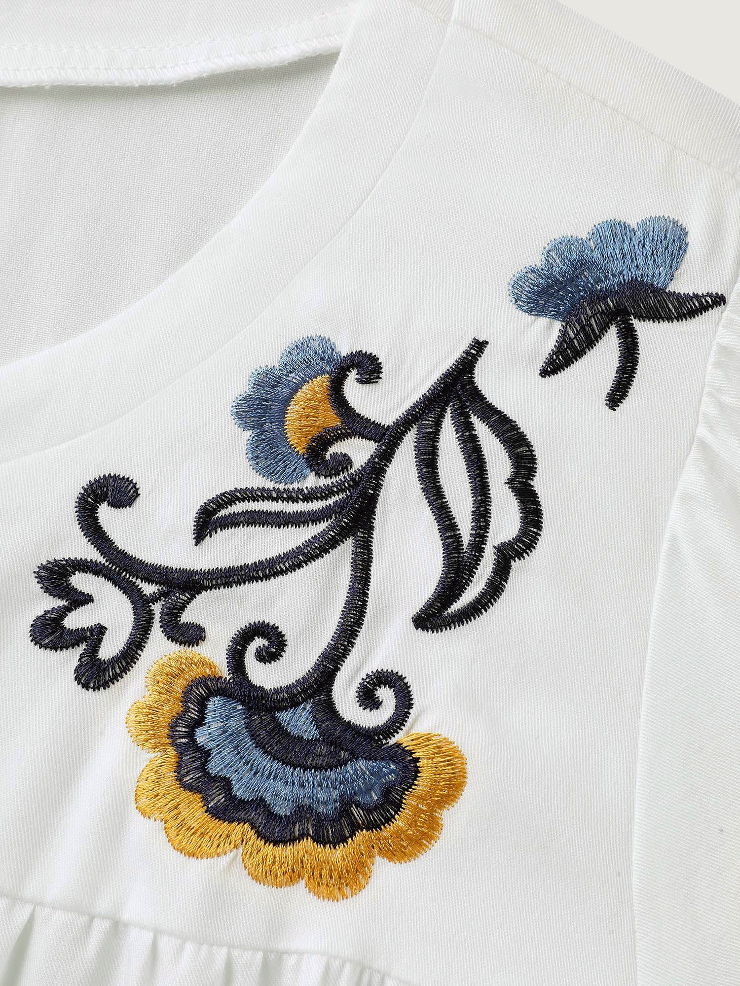 Floral Embroidered Cross-Tie Neck Blouse