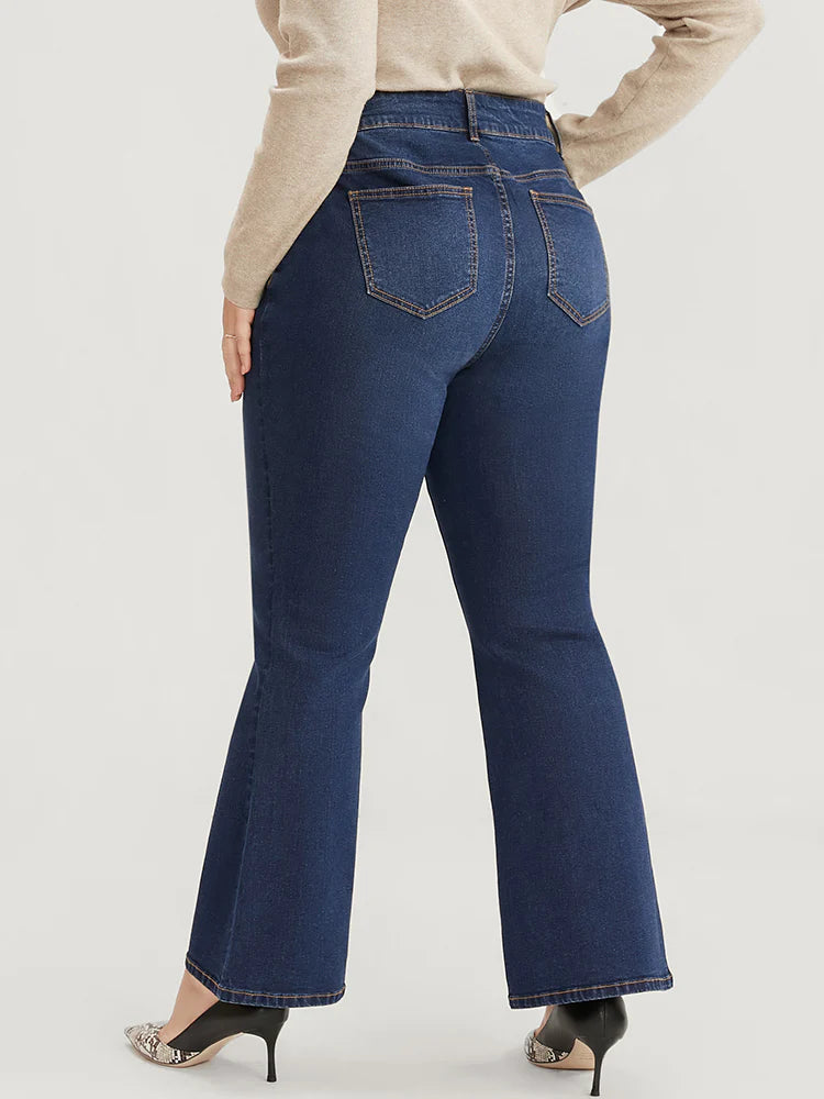 Bootcut Very Stretchy  High Rise Dark Wash Split Hem Jeans