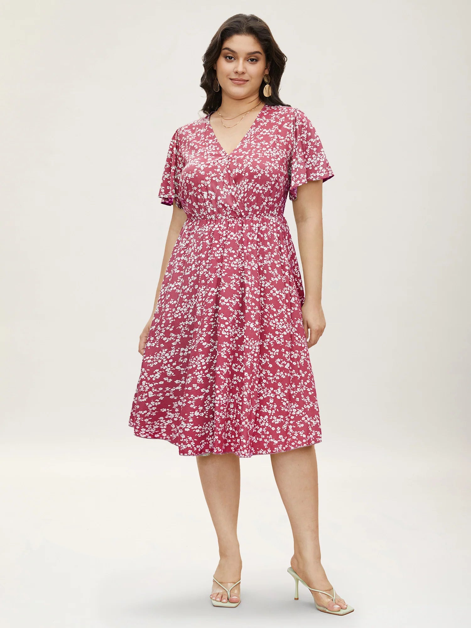 Bloom Dress - Ditsy Floral Elastic Waist Ruffles Pocket Knee Dress