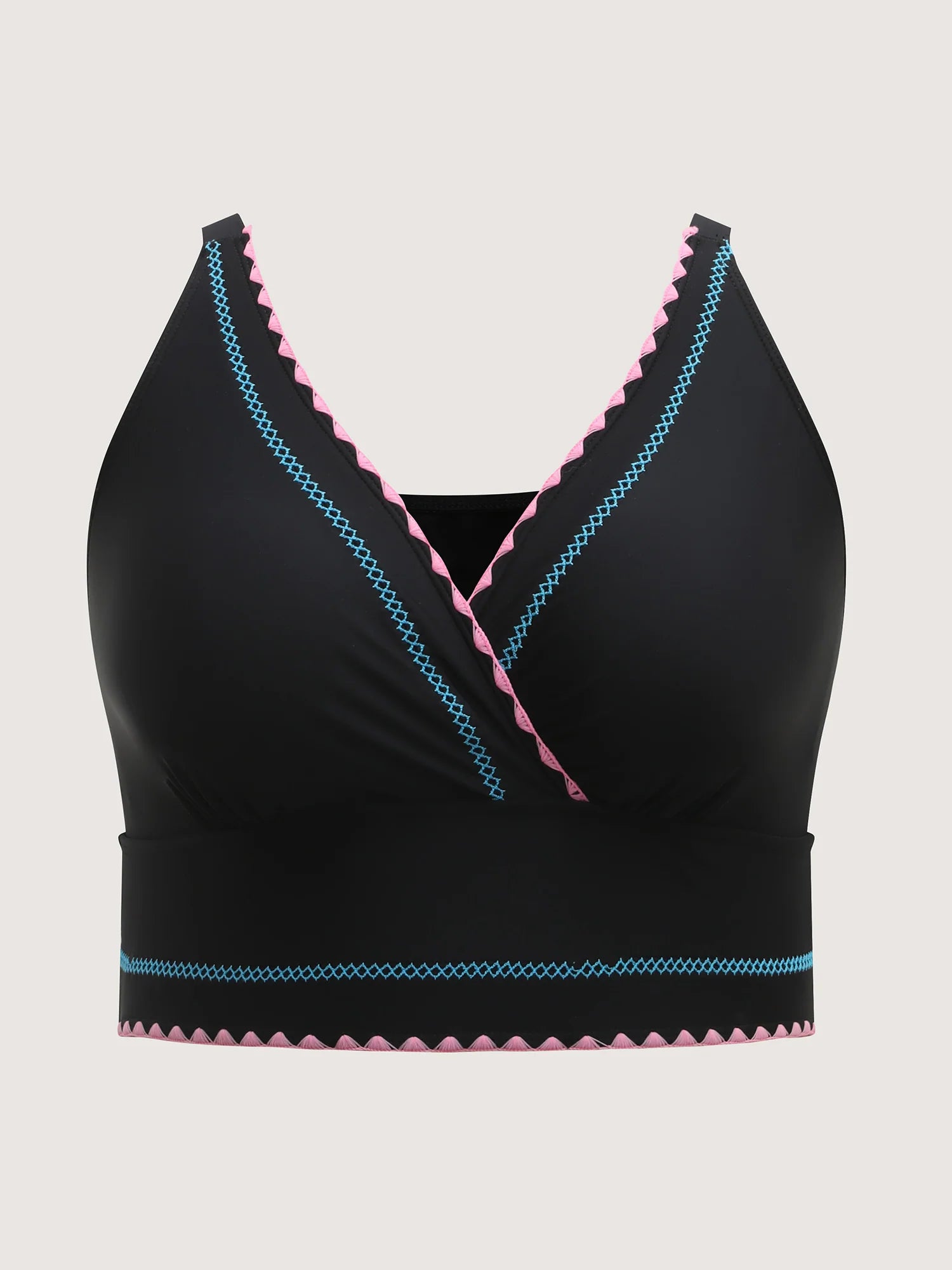 Embroidered Color Contrast Swim Top
