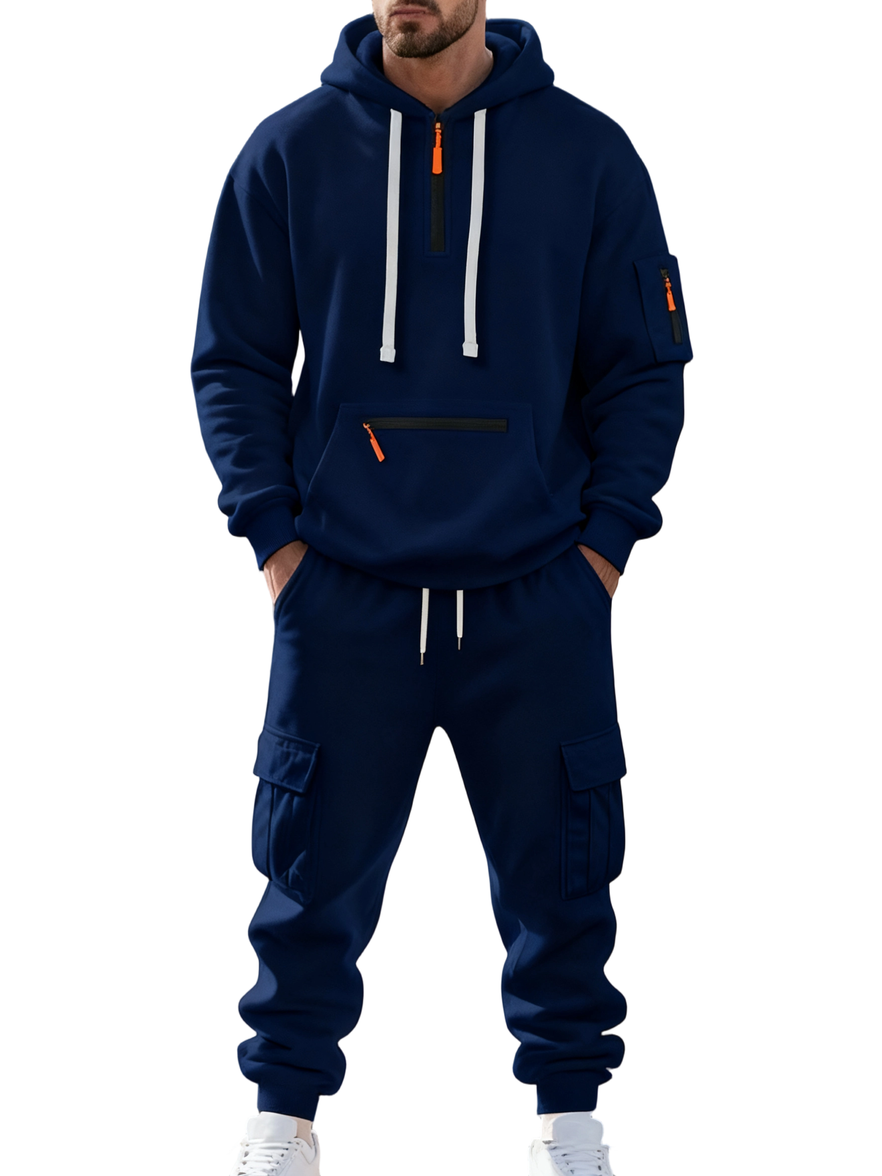 Men’s Winter Fleece-Lined Set – Warm Casual Workwear Outfit with Multi-Pocket Jacket & Pants