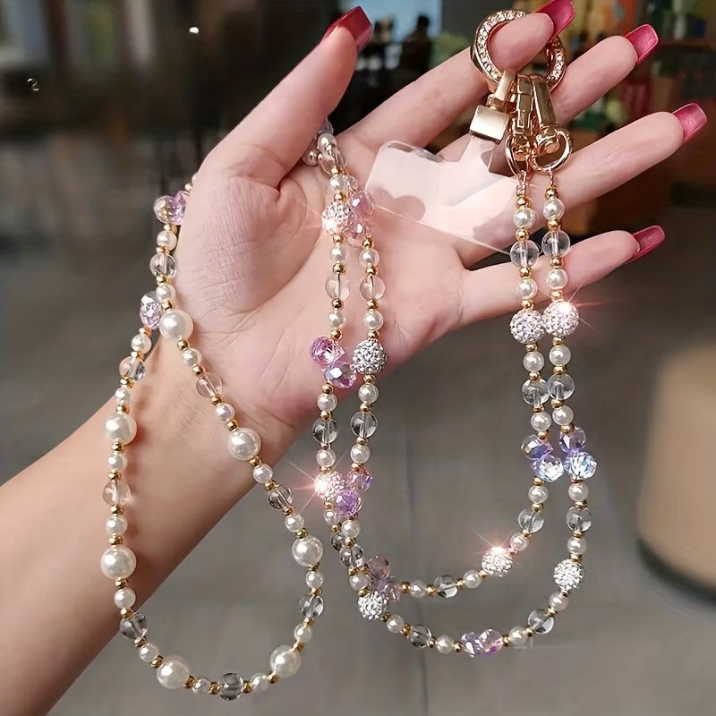 Elegant Long Phone Strap With Sparkling Beads - Durable Polypropylene